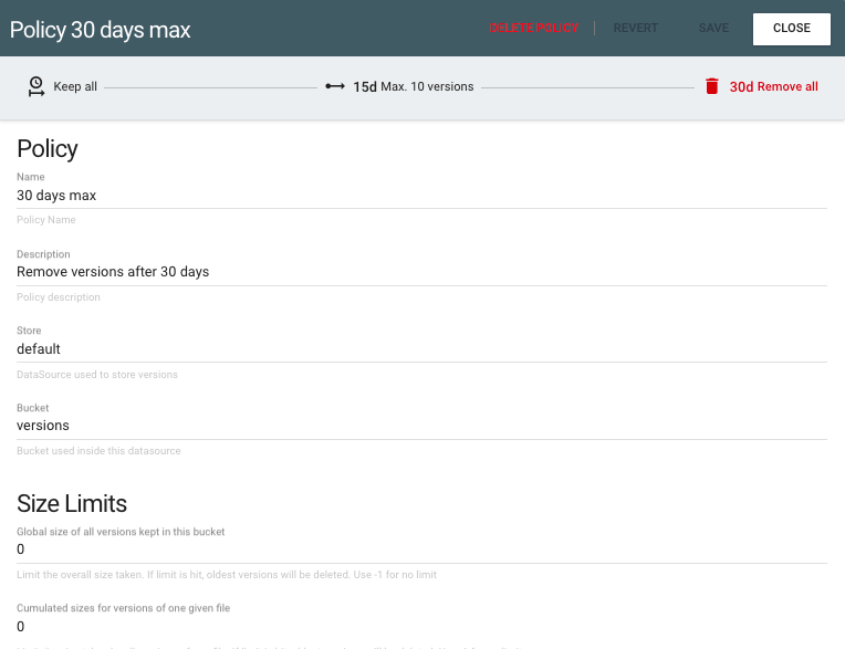 Versioning Policy Pydio Cells